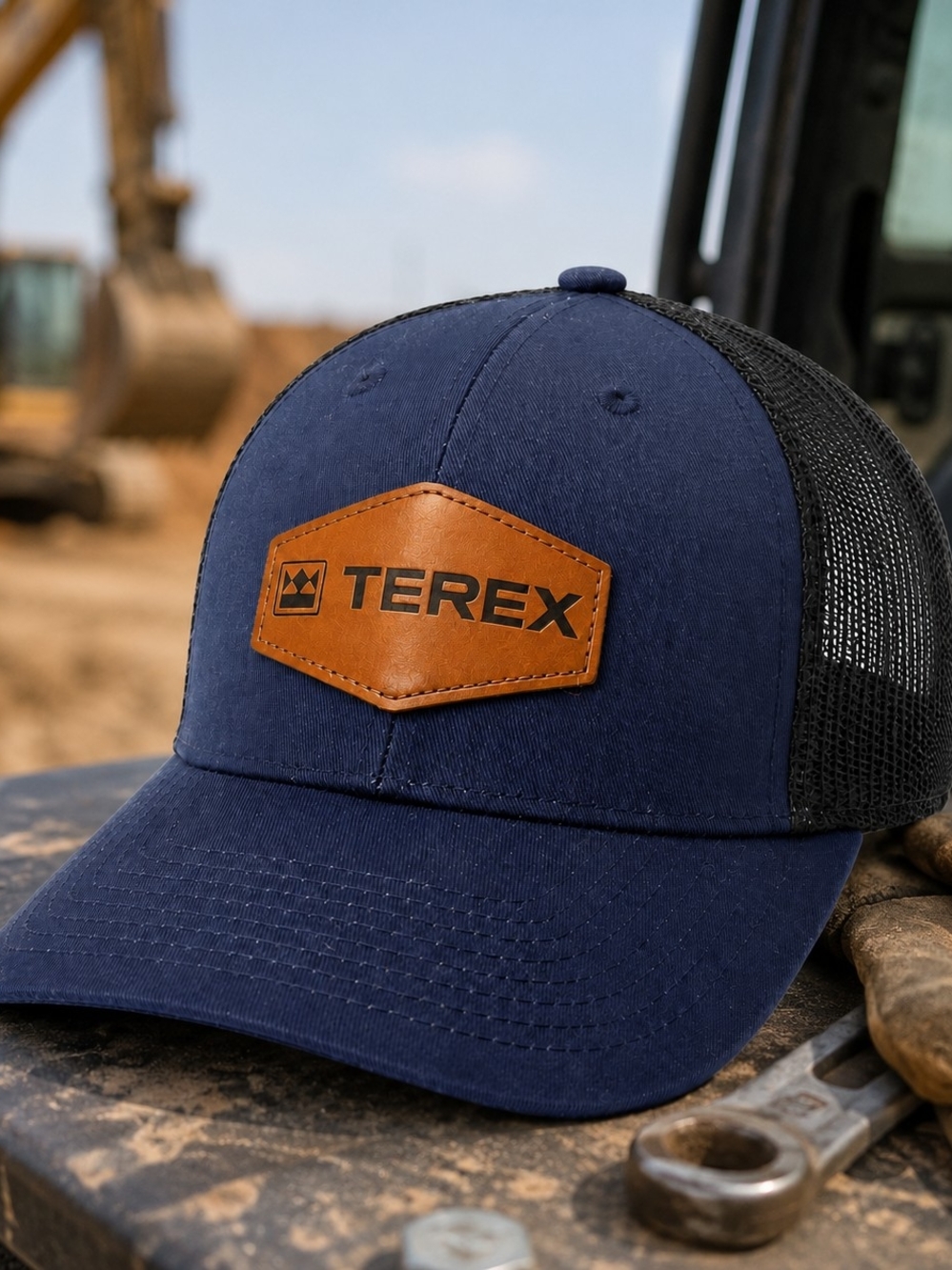 Men's Navy and Black Trucker Hat with Leather Patch